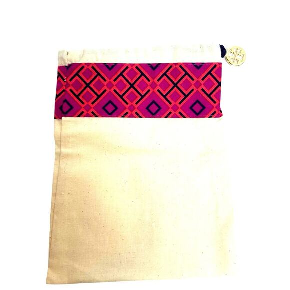 Tory Burch Dust Bag Drawstring Cloth Canvas 8" X 6" Pink Geometric Travel - Picture 2 of 5